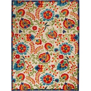 Pemberly Row 7' x 10' Multi-Color Indoor/Outdoor Farmhouse Fabric Rug