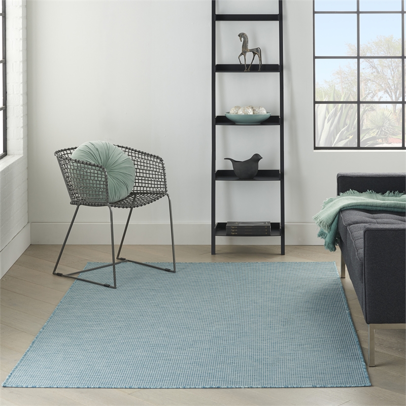 Pemberly Row Contemporary 5' x 7' Aqua Fabric Modern Area Rug