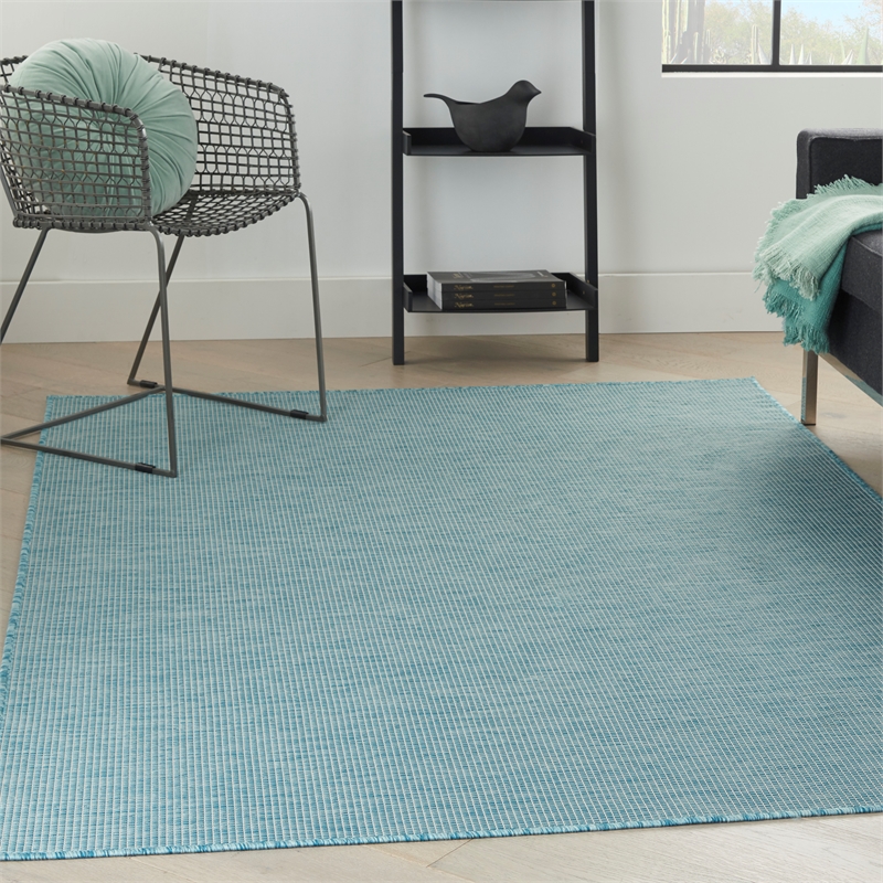 Pemberly Row Contemporary 5' x 7' Aqua Fabric Modern Area Rug