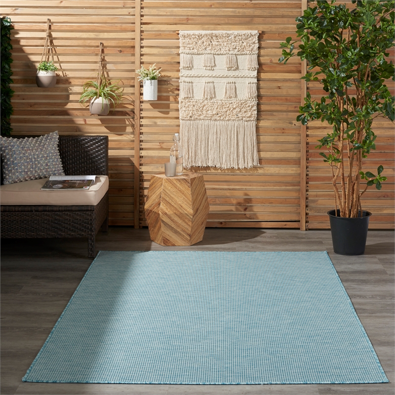 Pemberly Row Contemporary 5' x 7' Aqua Fabric Modern Area Rug