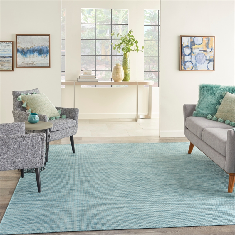 Pemberly Row Contemporary 7' x 10' Aqua Fabric Modern Area Rug