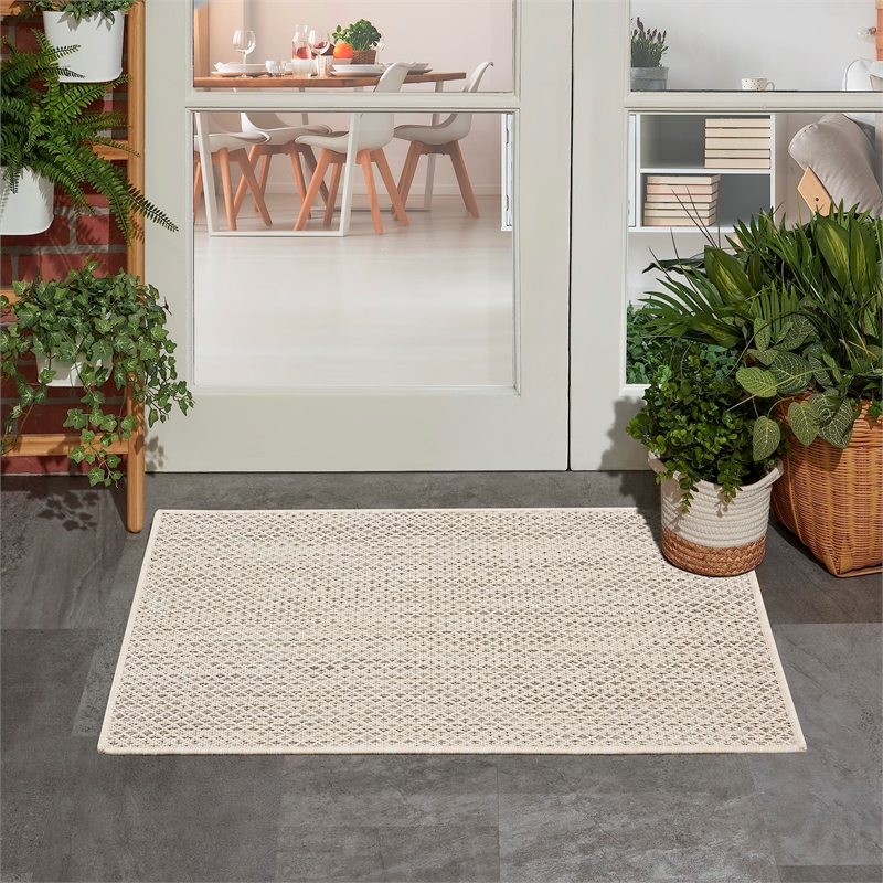 Pemberly Row Contemporary 2' x 3' Ivory Silver Fabric Modern Area Rug