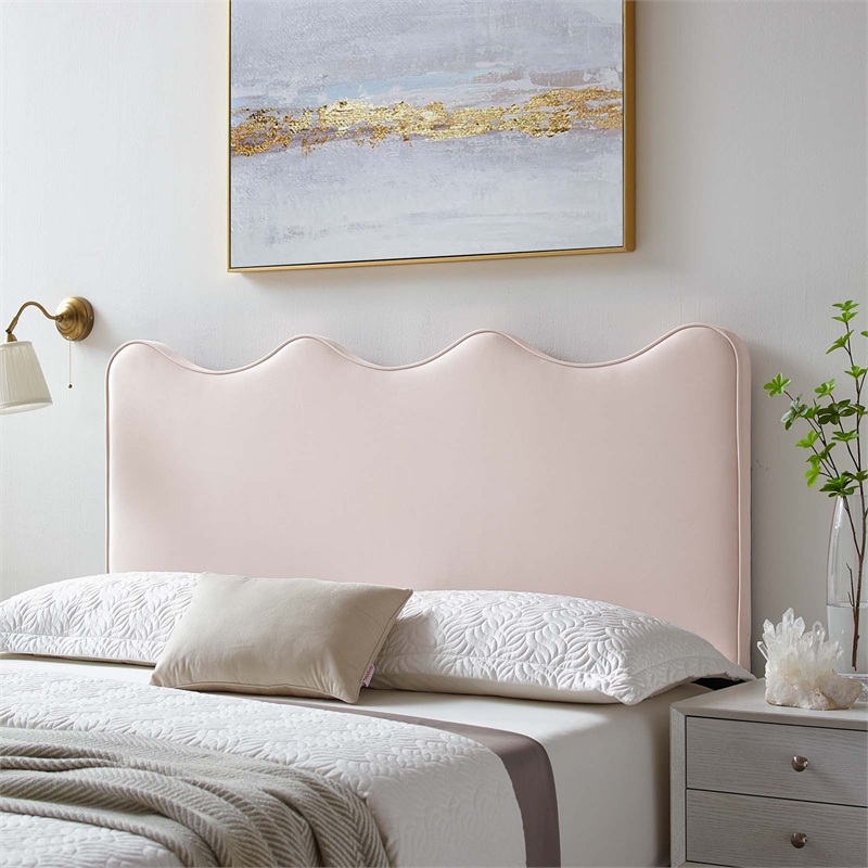Pemberly Row Performance Velvet Full/Queen Headboard in Pink