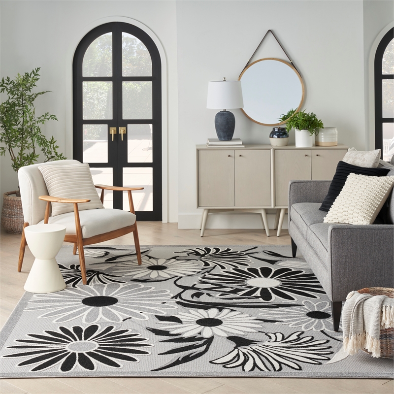 Pemberly Row 9' x 12' Black White Fabric Contemporary Area Rug