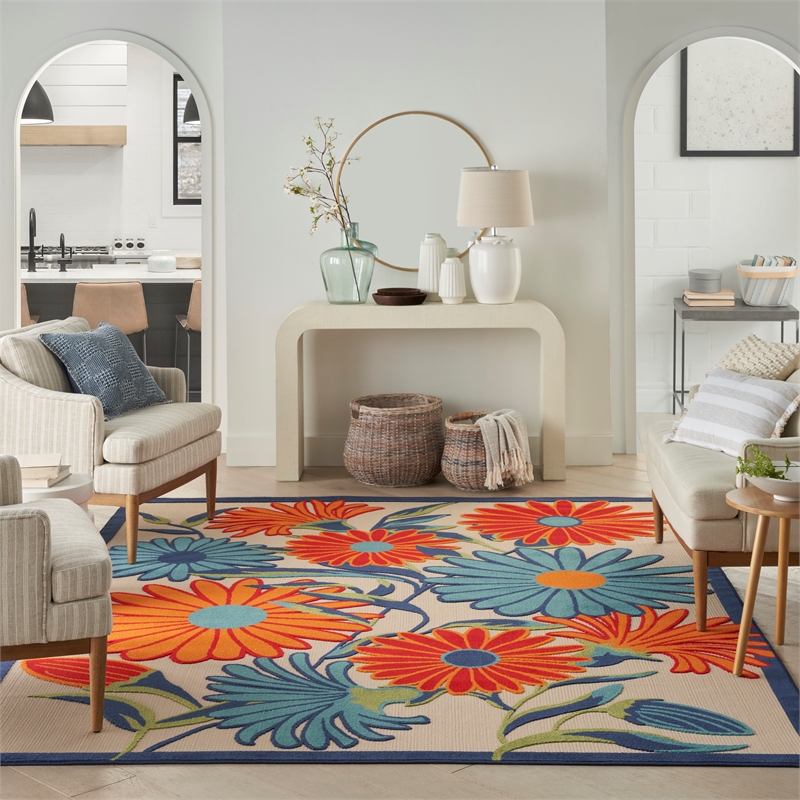 Pemberly Row 6' x 9' Multicolor Fabric Contemporary Area Rug