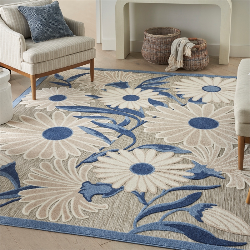 Pemberly Row Contemporary 4' x 6' Blue Gray Fabric Contemporary Area Rug