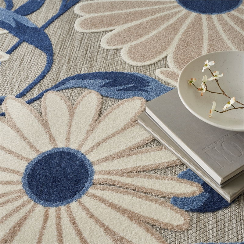 Pemberly Row Contemporary 4' x 6' Blue Gray Fabric Contemporary Area Rug