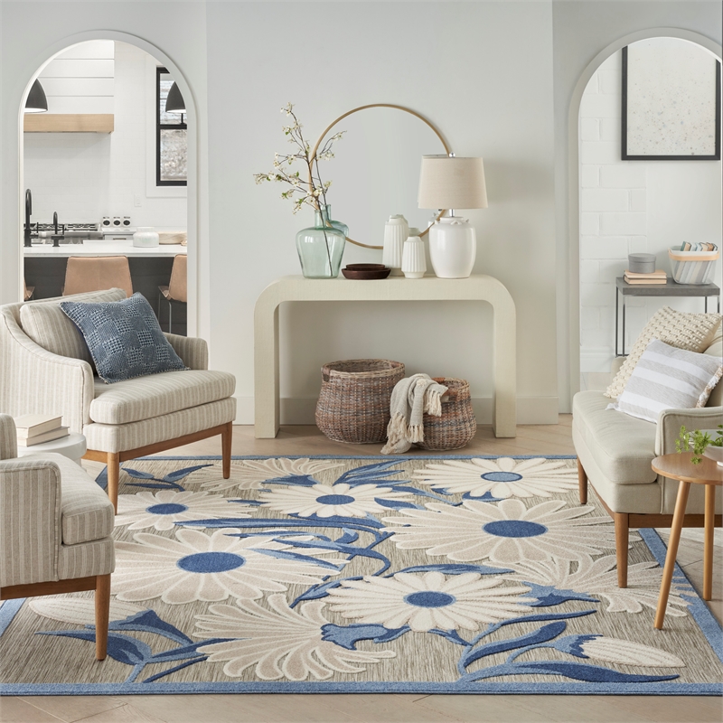 Pemberly Row Contemporary 4' x 6' Blue Gray Fabric Contemporary Area Rug