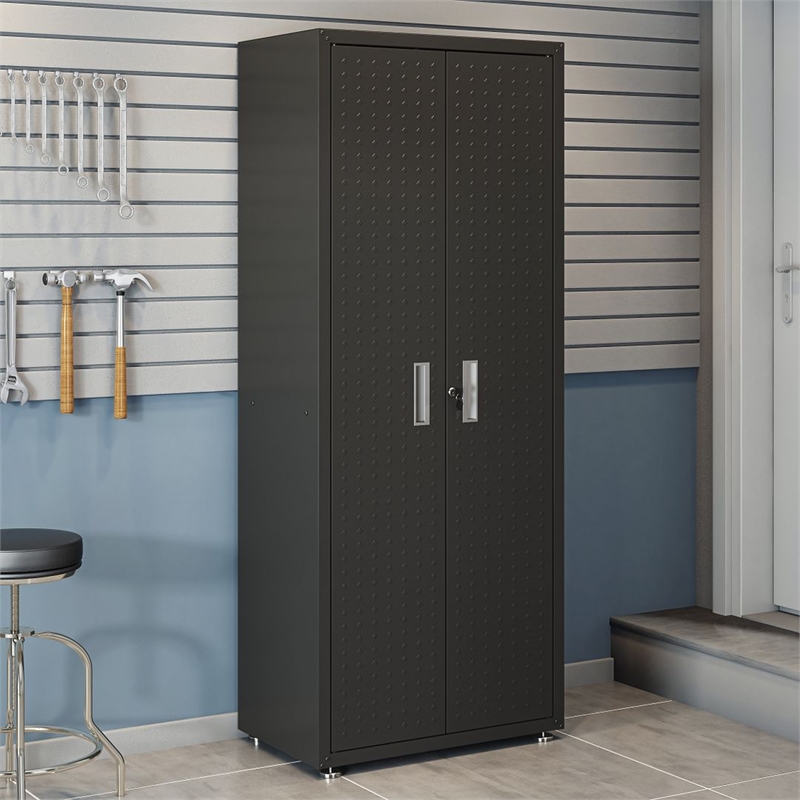 Pemberly Row Contemporary Tall Metal Garage Cabinet in Charcoal