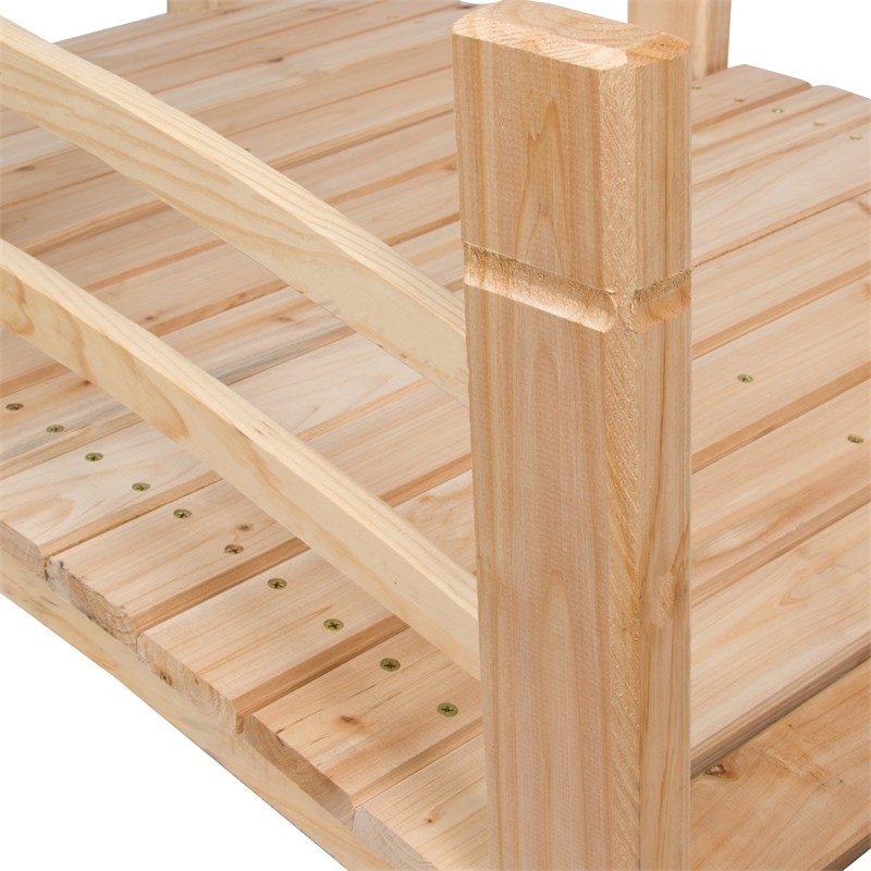 Pemberly Row Cedar Wood Garden Bridge with Handle Rails in Beige
