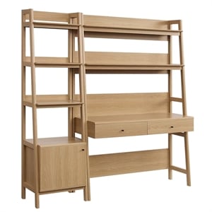 Pemberly Row 2-Piece Modern Style Wood Office Desk and Bookshelf - Oak
