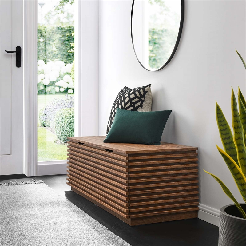 Pemberly Row Particleboard and Laminate Storage Bench in Walnut
