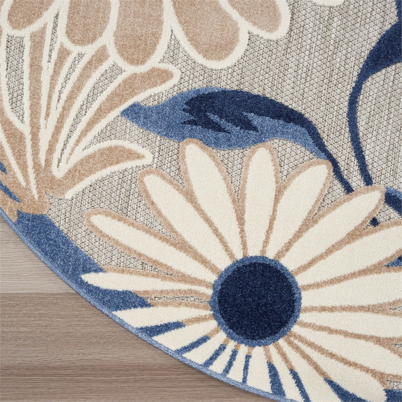 Pemberly Row 5' Round Blue Gray Fabric Contemporary Area Rug