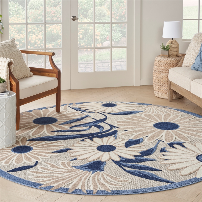 Pemberly Row 5' Round Blue Gray Fabric Contemporary Area Rug