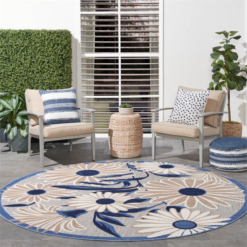 Pemberly Row 5' Round Blue Gray Fabric Contemporary Area Rug