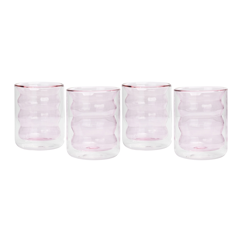 Pemberly Row Waves Transitional Glass Water Glasses in Blush (Set of 4)