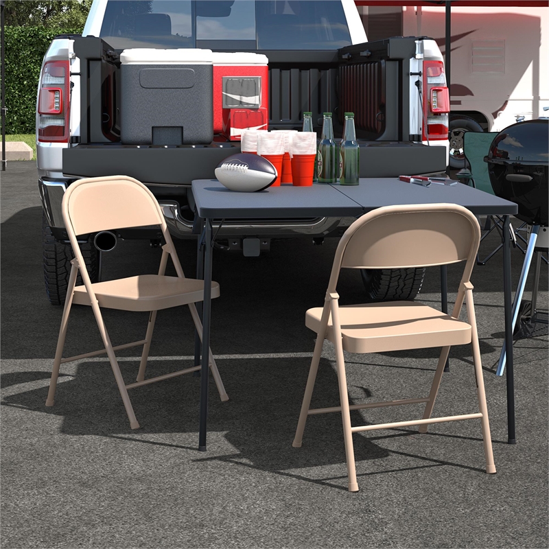Pemberly Row All-Steel Folding Chair in Antique Linen (4-Pack)