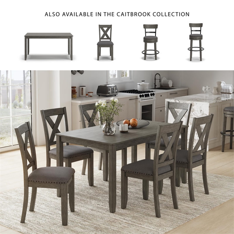 Pemberly Row Contemporary Gray Dining Table and Chairs - Set of 7