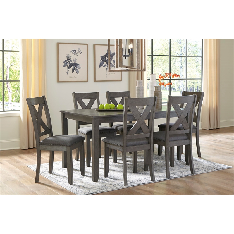 Pemberly Row Contemporary Gray Dining Table and Chairs - Set of 7