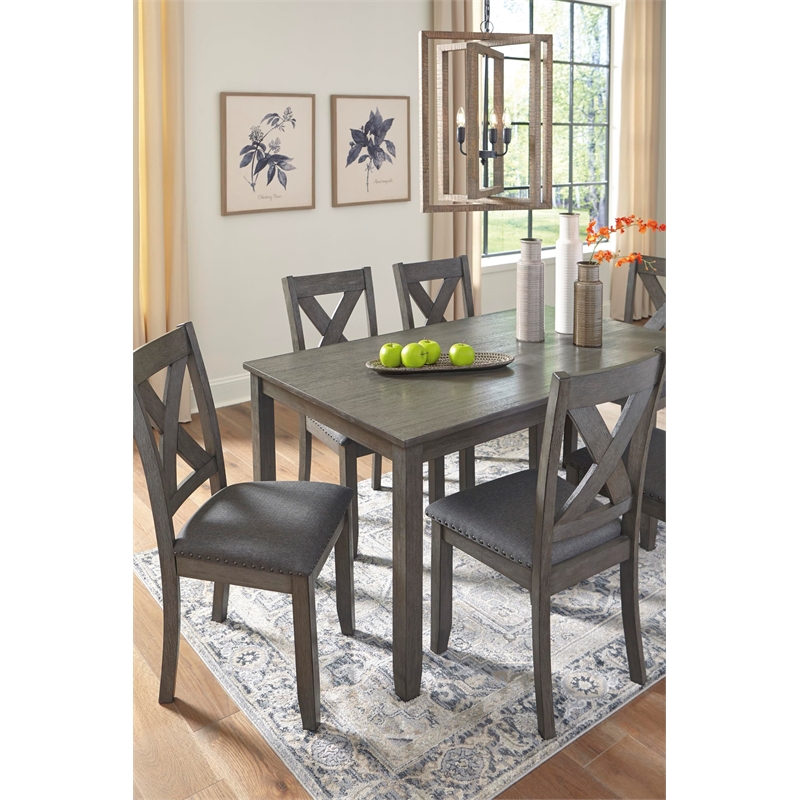 Pemberly Row Contemporary Gray Dining Table and Chairs - Set of 7