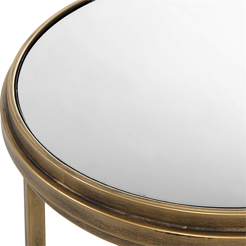 Pemberley Row Metal Antique Brushed Gold Nesting Tables Square Set of 2 17.75