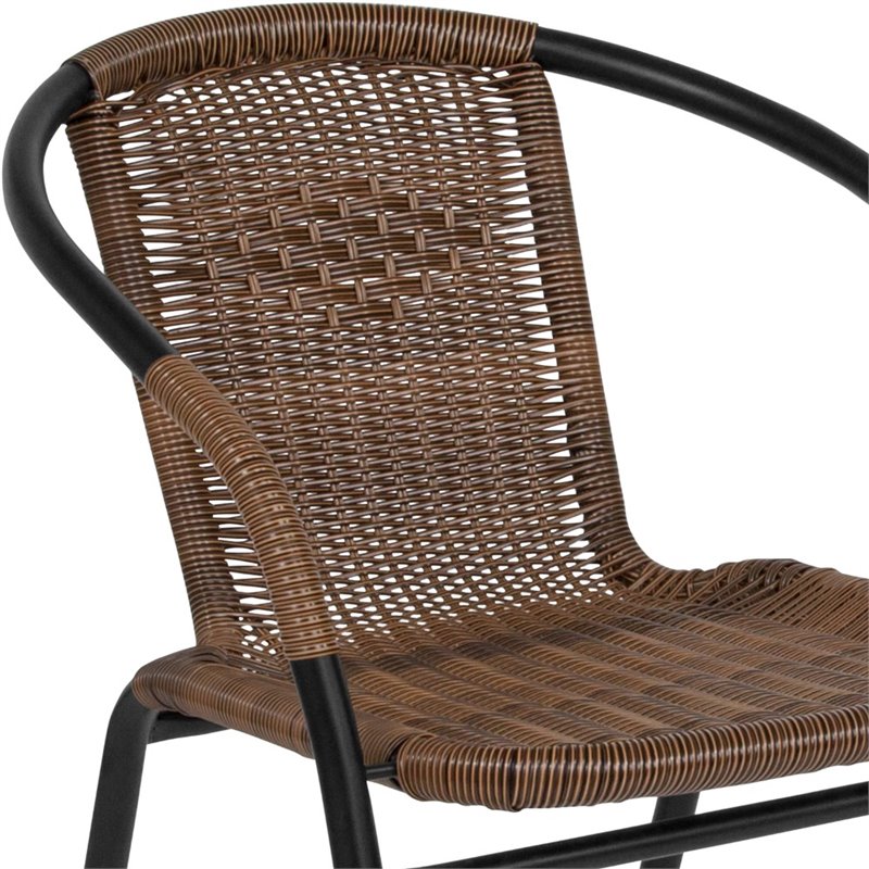 Pemberly Row Stackable Rattan Curved Back Dining Chair in Brown (Set of 2)