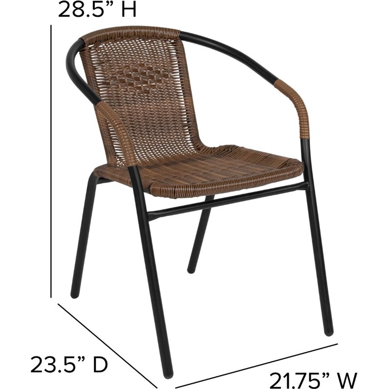 Pemberly Row Stackable Rattan Curved Back Dining Chair in Brown (Set of 2)
