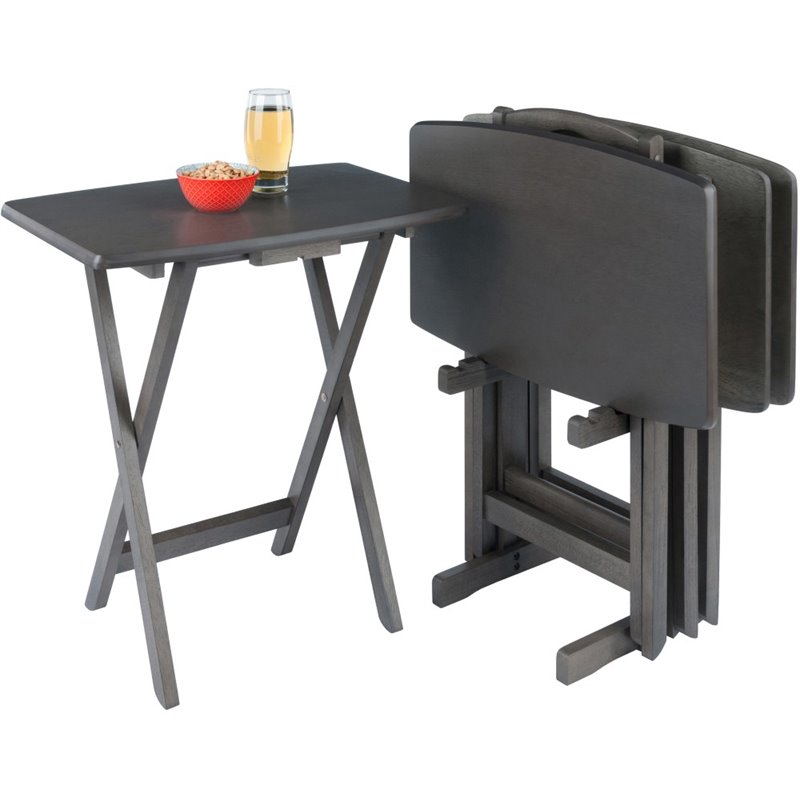 Pemberley Row Solid Wood Oyster Gray Snack Table Set Rectangular Foldable 23.62