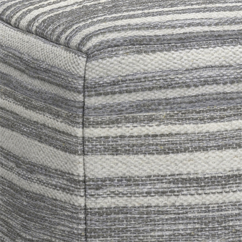 Pemberly Row Contemporary Square Square Woven Pouf in Black Melange and White
