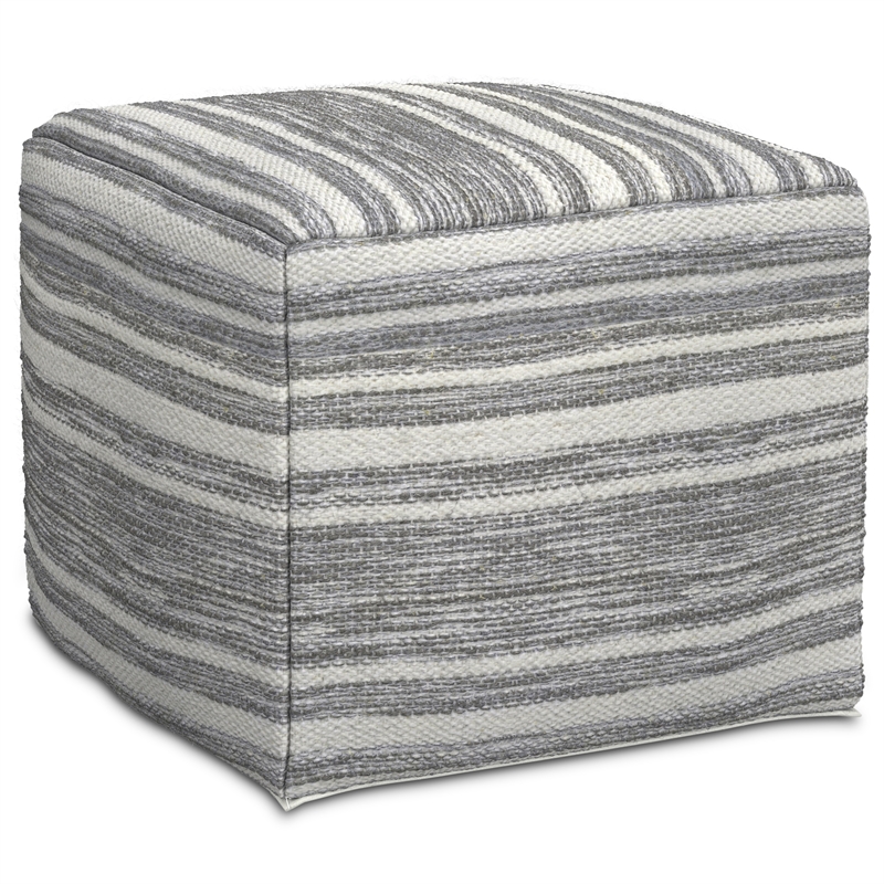 Pemberly Row Contemporary Square Square Woven Pouf in Black Melange and White