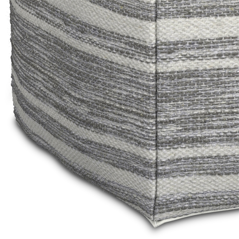 Pemberly Row Contemporary Square Square Woven Pouf in Black Melange and White