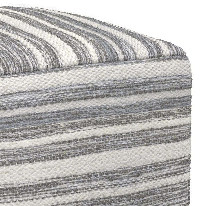 Pemberly Row Contemporary Square Square Woven Pouf in Black Melange and White