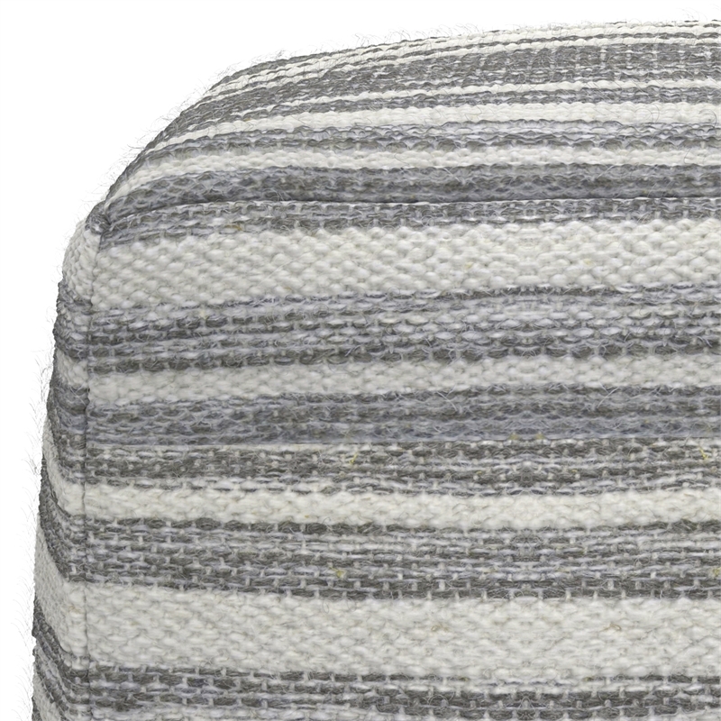 Pemberly Row Contemporary Square Square Woven Pouf in Black Melange and White
