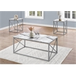 Pemberly Row Table Set 3pcs Set Coffee End Side Accent Metal White Marble Look