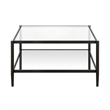 Pemberly Row Modern Square Coffee Table in Black and Bronze with Mirrored Shelf
