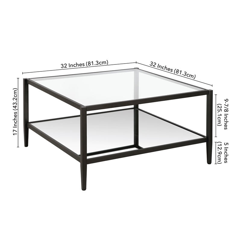 Pemberly Row Modern Square Coffee Table in Black and Bronze with Mirrored Shelf