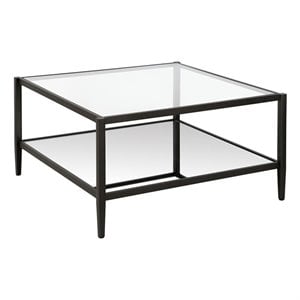 Pemberly Row Modern Square Coffee Table in Black and Bronze with Mirrored Shelf