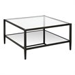 Pemberly Row Modern Square Coffee Table in Black and Bronze with Mirrored Shelf