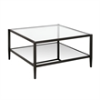 Pemberly Row Modern Square Coffee Table in Black and Bronze with Mirrored Shelf