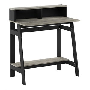 Pemberly Row Engineered Wood Simplistic A Frame Computer Desk in Black/Oak Gray