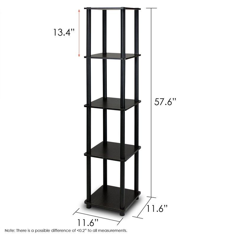 Pemberly Row Turn-N-Tube 5-Tier Corner Square Rack Display Shelf in Espresso