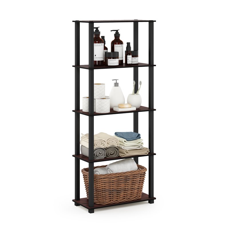 Pemberly Row Turn-S-Tube Wood 5-Tier Shelf Display Rack in Cherry/Black