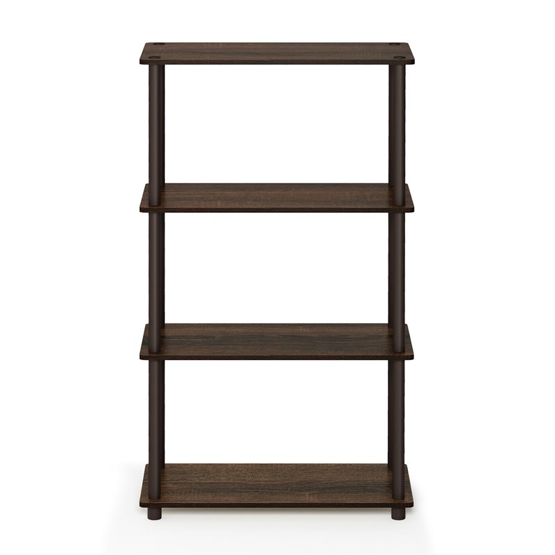 Pemberly Row Turn-N-Tube Wood 4-Tier Shelf Display Rack in Walnut/Brown