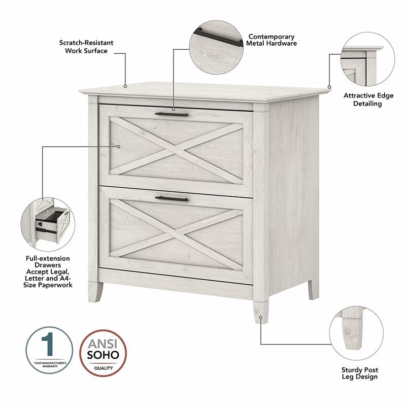 Pemberly Row Engineered Wood Writing Desk with File Cabinet and Bookcase - White