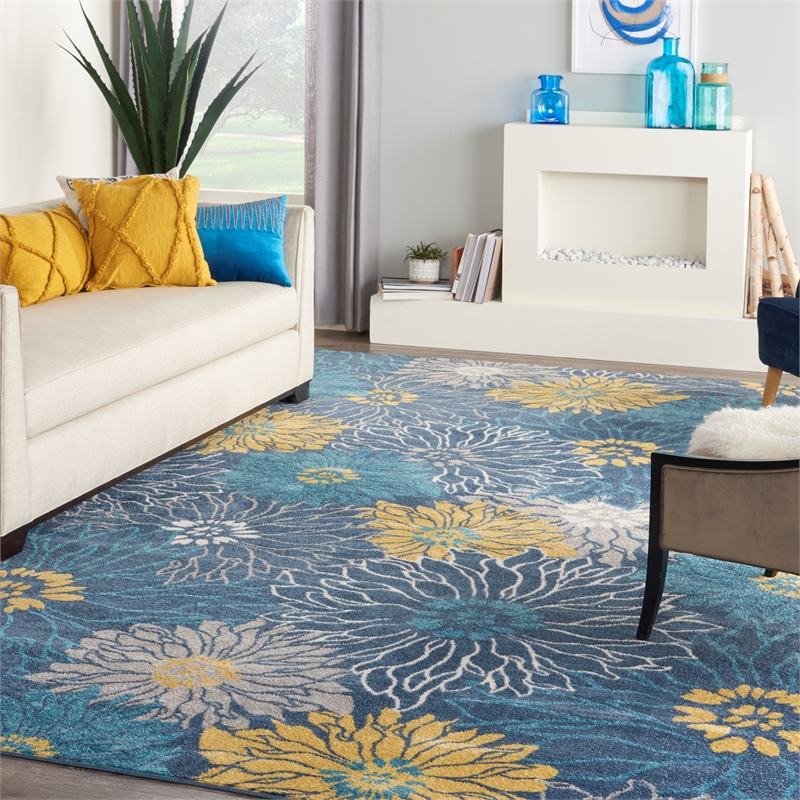 Pemberly Row Contemporary 9' x 12' Blue Fabric Contemporary Indoor Rug