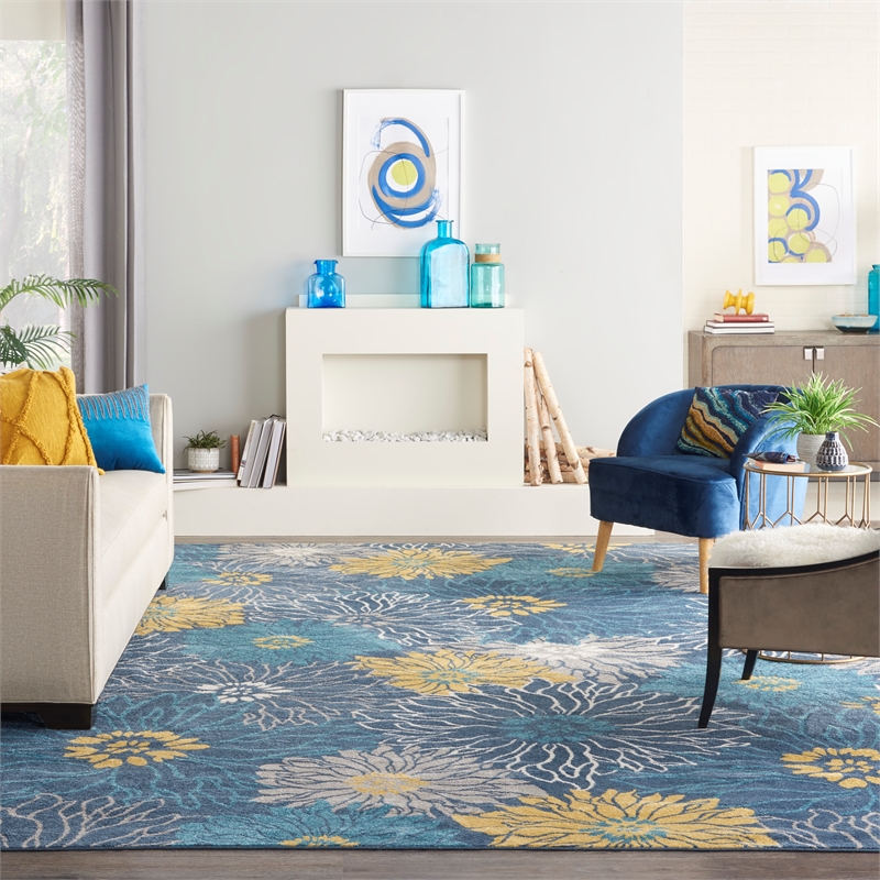 Pemberly Row Contemporary 9' x 12' Blue Fabric Contemporary Indoor Rug