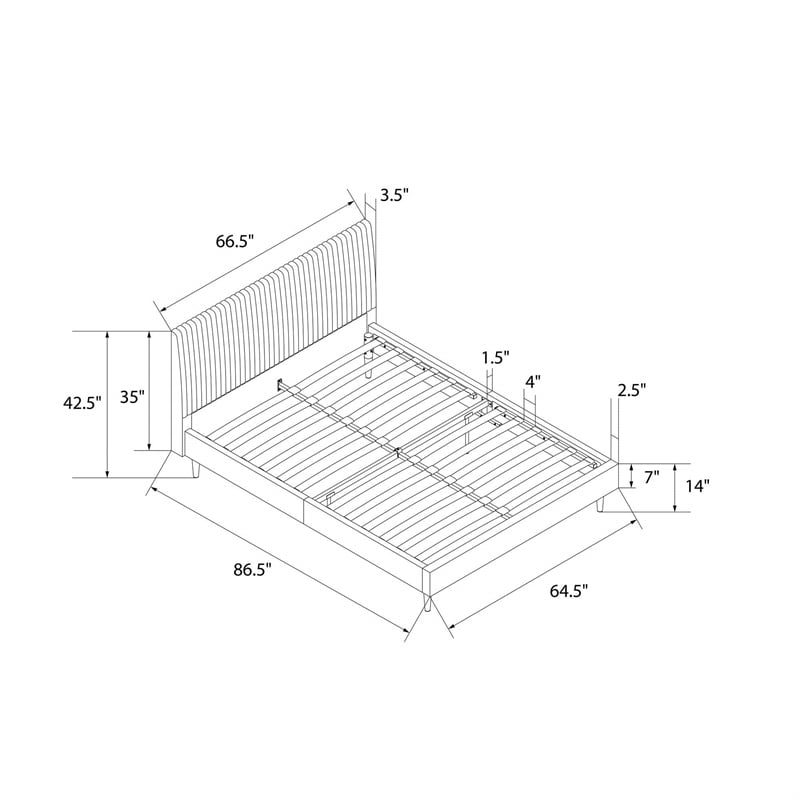 Pemberly Row Queen Upholstered Platform Bed in Light Gray Velvet