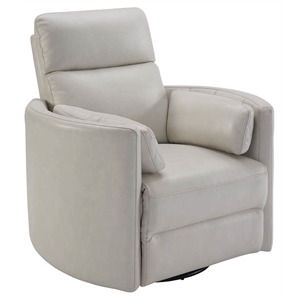 Pemberly Row Leather Power Cordless Swivel Glider Recliner in Ivory