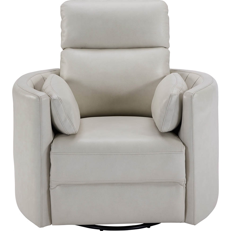 Pemberly Row Leather Power Cordless Swivel Glider Recliner in Ivory