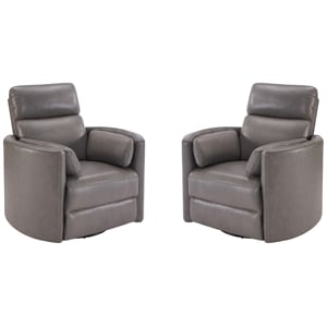 Pemberly Row Modern Leather Charcoal Power Swivel Glider Recliner (Two Pack)